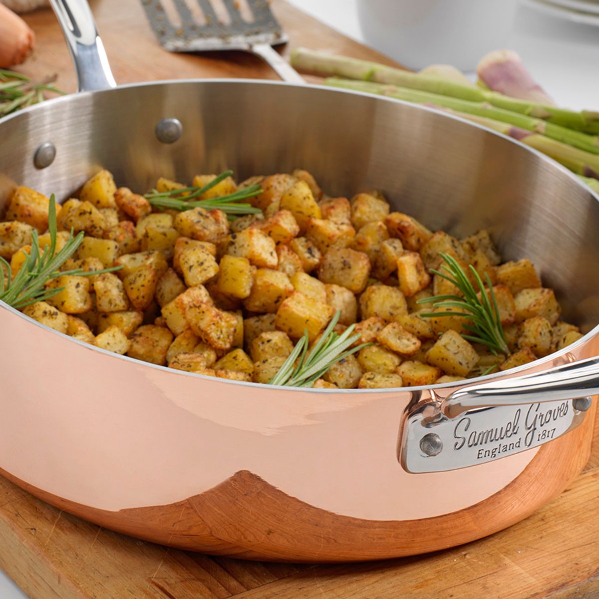 Traktørpanne i kobber med lokk 26cm